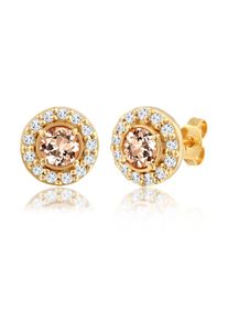 Paar Ohrstecker Elli Premium "Ohrringe Ohrstecker Rund Morganite Pfirsich 925 Sterling Silber", gold, Ohrringe, Damen, mit Stein, Silber 925 (Sterlingsilber), Paar Ohrstecker