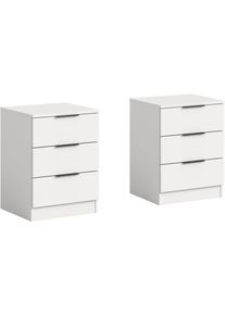 Nachtkommode Home Affaire "Skarde 2 Nachttische, jeweils Breite: 45 cm", wei&szlig;, B:45cm H:60cm T:40cm, Holzwerkstoff, Sideboards, Nachtkommode, Skarde, 2er Set Nachtkommoden, 3 Schubk&auml;sten, wei&szlig;