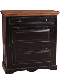 Schuhschrank Sit "Corsica", schwarz, B:85cm H:90cm T:40cm, Massivholz, Recyceltes Altholz, Schr&auml;nke, Schuhschrank, zwei Klappen und einer Schublade, Shabby Chic, Vintage