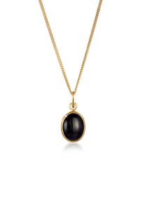 Silberkette Elli "Halskette Onyx Anh&auml;nger Oval Klassisch 925 Silber" Gr. 45, gold, Halsketten, Damen, mit Stein, Silber 925 (Sterlingsilber), Silberkette