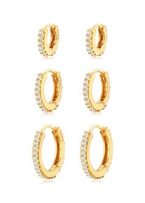 Paar Creolen Elli Premium "Ohrringe Creolen Zirkonia 3er Set Elegant 925 Silber" Gr. 16, gold, Ohrringe, Damen, mit Stein, Silber 925 (Sterlingsilber), Paar Creolen
