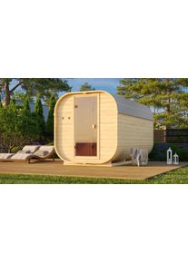 Fasssauna Karibu "Franzi 3", beige (naturbelassen), Bio-Ofen, externe Steuerung, 9 kW, Saunen, Fasssauna