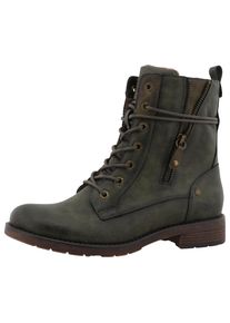 Winterstiefelette Mustang Shoes "Elfi", Damen, Gr. 36, gr&uuml;n (khaki), Lederimitat, used, Schuhe Winterstiefelette, Winterstiefel mit Rei&szlig;verschluss und markanter Schn&uuml;rung