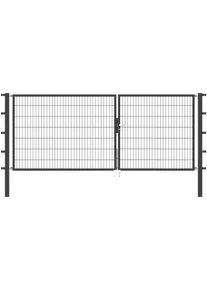 Zaundoppelt&uuml;r Alberts "Flexo", grau (anthrazit), B:350cm H:140cm, Stahl, Tore, Zaundoppelt&uuml;r, 350 cm Breite, in versch. H&ouml;hen