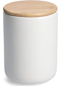 Vorratsdose zeller PRESENT, wei&szlig; (wei&szlig;, natur), H:16,3cm &Oslash;:12cm, Bambus, Steinzeug, Lebensmittelaufbewahrungsbeh&auml;lter, Vorratsdose, mit Bambusdeckel