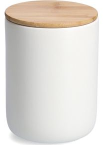 Vorratsdose zeller PRESENT, wei&szlig; (wei&szlig;, natur), H:17,7cm &Oslash;:13cm, Bambus, Steinzeug, Lebensmittelaufbewahrungsbeh&auml;lter, Vorratsdose, mit Bambusdeckel