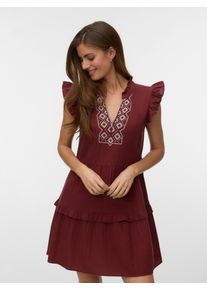 V&eacute;ro Moda Tunikakleid VERO MODA "VMDICTHE EMB SHORT DRESS WVN GA", Damen, Gr. XS, N-Gr, andorra detail:birch embroidery, Web, Obermaterial: 100% Baumwolle, bestickt, unifarben, regular fit kurz, V-Ausschnitt, Kleider Tunikakleid, Baumwolle, regular fit