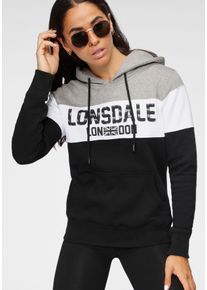 Kapuzensweatshirt Lonsdale "PENBRYN", Damen, Gr. XXL (44), schwarz-wei&szlig; (schwarz, wei&szlig;, grau), angeraute Sweatware, Obermaterial: 80% Baumwolle, 20% Polyester, unifarben, figurbetont h&uuml;ftlang, Rippb&uuml;ndchen, Sweatshirts Kapuzensweatshirt