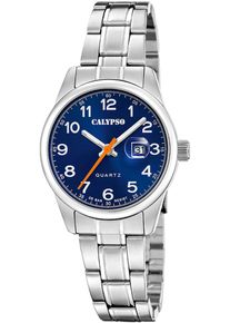 Quarzuhr Calypso Watches "Basic", silber (silberfarben, blau), Armbanduhren, Damen, Quarzuhr, Armbanduhr, Damenuhr, Edelstahlarmband, analog, Tag