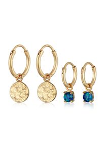 Ohrstecker-Set Elli "Ohrringe Creolen Pl&auml;ttchen Opal blau 2er Set 925 Silber" Gr. 22, gold, Ohrringe, Damen, Silber 925 (Sterlingsilber), Ohrstecker-Set