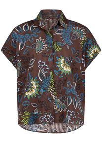 Klassische Bluse Zero "Bluse kurzarm mit Print", Damen, Gr. 44, braun (braun, petrol), Obermaterial: 60% Viskose CV. 40% Baumwolle CO., Blusen Klassische Bluse