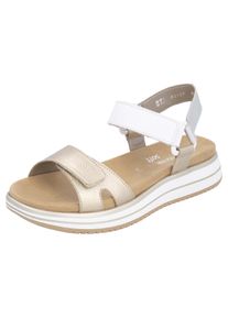 Riemchensandale Remonte "Elisabeth Hurley-Collection", Damen, Gr. 39, gold (wei&szlig;, goldfarben), Leder, metallic, Schuhe Riemchensandale, Keilabsatz, Klettschuh, Sandalette mit Plateausohle