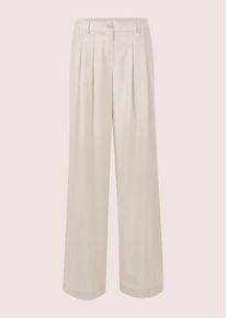 Madeleine Mode Stoffhose MADELEINE "Palazzohose Bundfaltenhose mit weitem Bein", Damen, Gr. 17, N + K Gr, perlwei&szlig;, melange, Obermaterial: 73% Polyester PES. 24% Viskose CV. 3% Elasthan EL., Modern, weit, Hosen Stoffhose, Leicht mellierter Stoff