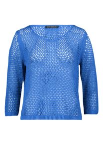 Rundhalspullover Betty Barclay "Lochstrick-Pullover mit 3/4 Arm", Damen, Gr. 48, blau (adria blau), Obermaterial: 100% Polyacryl PAN., Pullover Rundhalspullover