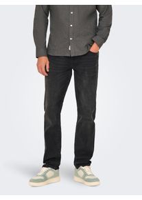 Only & Sons Straight-Jeans ONLY & SONS "ONSWEFT REGULAR WB 0021 TAI DNM NOOS", Herren, Gr. 33, L&auml;nge 34, schwarz (washed schwarz), Denim/Jeans, Obermaterial: 84% Baumwolle, 14% Polyester, 2% Elasthan, Abriebeffekte, regular fit lang, Jeans Straight-Jeans, im 4-Pocket-Style
