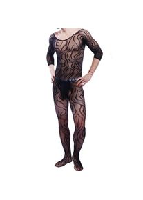 Men's Sexy Zebra Knitted See-through Onesie Open-crotch without Underwear Not Included Erotic Costume for Adults