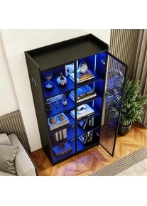 Dystler 65" Tall 5 Tier Display Cabinet with Doors Adjustable Shelves LED Light Bookcase Human Body Sensor Storage Cabinet
