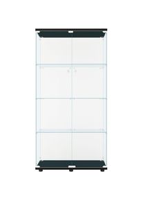 Double-Door Glass Display Cabinet, 64 High Kitchen Pantry Storage, 32x14 Bar Cabinet in Black