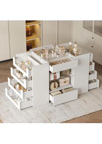 LIVAUVEAD Closet Island with Drawers, Wardrobe Armoire Bedroom Island, Glass Display Shelf & 8/10/12/16 Drawers, White Dresser