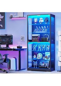 BROTTAR Display Cabinet with Glass Door, 6-Tier 71" Curio Cabinet with 3 Color Lights for Collectibles, Display Case