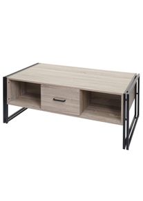 Couchtisch HWC-A27b, Beistelltisch Wohnzimmertisch, 3D-Struktur, 45x110x60cm MVG-zertifiziert, Metall ~ Eiche-Optik