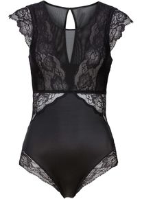bonprix Body ohne B&uuml;gel mit zarter Spitze, schwarz, Gr.48/50 (XL), Edler Body mit Spitze