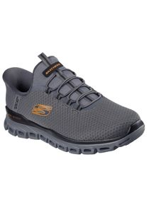 Slip-On Sneaker Skechers "GLIDE-STEP", Herren, Gr. 41, grau (dunkelgrau), Mesh, Schuhe Slip-On Sneaker, Schlupfschuh, Freizeitschuh, Trainingsschuh mit praktischem Gummizug