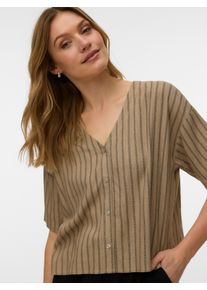 V&eacute;ro Moda Kurzarmbluse VERO MODA "VMROSIE 2/4 V-NECK SHIRT NOOS", Damen, Gr. XS, silber mink stripes:schwarz pinstripes, Web, Obermaterial: 85% Viskose, 15% Leinen, gestreift, normal, V-Ausschnitt, Blusen Kurzarmbluse, Viskosemischung. mit Leinen, Kurzarm