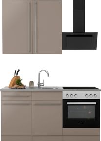Wiho-K&uuml;chen Pantryk&uuml;che WIHO K&Uuml;CHEN "Chicago", braun (k&uuml;che: braun, front: tr&uuml;ffel glanz, korpus: tr&uuml;ffelfarben, arbeitsplatte: canvas grau), B:160cm T:60cm, Komplettk&uuml;chen-Sets, Pantryk&uuml;che, wahlweise mit E-Ger&auml;ten, Breite 160 cm