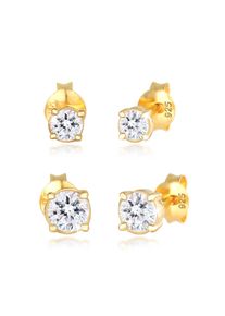 Ohrstecker-Set Elli "Ohrringe Paar Ohrstecker Rund Kristalle (4 tlg) 925 Sterling Silber", gold, Ohrringe, Damen, mit Stein, Silber 925 (Sterlingsilber), Ohrstecker-Set