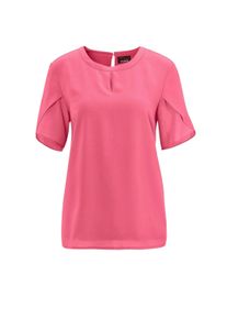 Kurzarmbluse GOLDNER "Kurzgr&ouml;&szlig;e Elegantes Blusenshirt mit Rundhals", Damen, Gr. 19, pink, Obermaterial: 100% Polyester PES., figurumspielend, Chiffonbesatz, Blusen Kurzarmbluse, Ohne