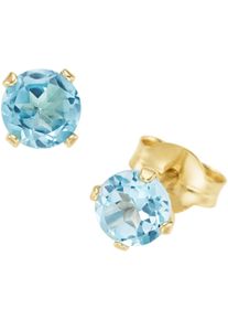 Paar Ohrstecker Firetti "Schmuck Geschenk Gold 375 Ohrschmuck Ohrringe Edelstein Krappenfassung", gold (gelbgoldfarben, blau, blau), Ohrringe, Damen, 4,7mm, Gelbgold 375, Paar Ohrstecker, mit Blautopas, Citrin oder Peridot