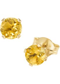 Paar Ohrstecker Firetti "Schmuck Geschenk Gold 375 Ohrschmuck Ohrringe Edelstein Krappenfassung", bunt (gelbgoldfarben, orange, orange), Ohrringe, Damen, 4,7mm, Gelbgold 375, Paar Ohrstecker, mit Blautopas, Citrin oder Peridot