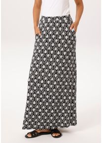 Maxirock Aniston CASUAL, Damen, Gr. 36, schwarz-wei&szlig; (schwarz, wei&szlig;), Single Jersey, Obermaterial: 95% Viskose, 5% Elasthan, Paisley, bedruckt, gemustert, figurumspielend kn&ouml;chelfrei, R&ouml;cke Maxirock, mit kontrastfarbigem Paisley-Muster