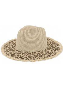 Sonnenhut styleBREAKER "Panama Strohhut mit Leoparden Muster", Damen, beige, Obermaterial: 100% Papierstroh PAS., Modisch, H&uuml;te Sonnenhut