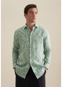 Businesshemd Seidensticker "Regular", Herren, Gr. XL (44), normale &Auml;rmell&auml;ngen, gr&uuml;n, 100% Leinen, Paisley, regular fit, 2-Knopf-Manschette, Hemden Businesshemd, Regular 1/1 Kentkragen Paisley