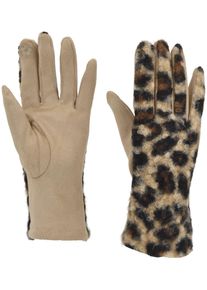 Baumwollhandschuhe styleBREAKER "Touchscreen Handschuhe mit Leoparden Muster", Damen, beige (beige, schwarz), Obermaterial: 5% Elasthan EL. 95% Polyester PES., Modisch, Handschuhe Baumwollhandschuhe