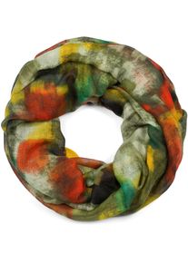 Loop styleBREAKER "Loop Schal mit buntem Pinselstrich Muster", Damen, gr&uuml;n (gr&uuml;n, orange, gelb), Obermaterial: 80% Viskose CV. 20% Baumwolle CO., Modisch, Modet&uuml;cher Loop