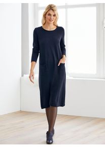 Strickkleid Heine "Strickkleid", Damen, Gr. 50, Normalgr&ouml;&szlig;en, blau (marine), Jersey, 60% Viskose, 40% Baumwolle, unifarben, knielang, Rundhals, Kleider Strickkleid