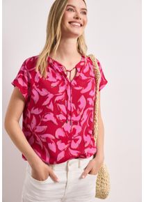 Kurzarmbluse Street One, Damen, Gr. 44, salsa rot, Web, Obermaterial: 100% Viskose, gemustert, normal h&uuml;ftbedeckend, Rundhals, abgesteppte Kante, Blusen Kurzarmbluse, Sommerbluse mit floralem Muster