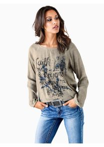 Schlupfbluse Heine, Damen, Gr. 48, beige (sand), 100% Viskose, bedruckt, gemustert, Rundhals, Blusen Schlupfbluse