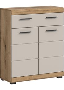 Unterschrank Welltime "SIENA, Breite 74cm, 2 T&uuml;r, 1 Schubkasten, 2 F&auml;cher, MDF-Front", beige (evoke oak nachbildung, kaschmir matt), B:74cm H:88cm, FSC-zertifizierter Holzwerkstoff, Schr&auml;nke, Unterschrank, in verschiedenen Farben erh&auml;ltlich, Badm&ouml;bel, Badschrank, Kommode, Bad