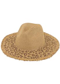 Sonnenhut styleBREAKER "Panama Strohhut mit Leoparden Muster", Damen, braun, Obermaterial: 100% Papierstroh PAS., Modisch, H&uuml;te Sonnenhut