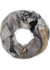 Loop styleBREAKER "Loop Schal mit Hirsch Print", Damen, grau (grau, blau), Obermaterial: 80% Viskose CV. 20% Baumwolle CO., Modisch, Modet&uuml;cher Loop