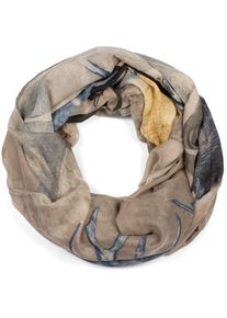 Loop styleBREAKER "Loop Schal mit Hirsch Print", Damen, beige (beige, blau), Obermaterial: 80% Viskose CV. 20% Baumwolle CO., Modisch, Modet&uuml;cher Loop