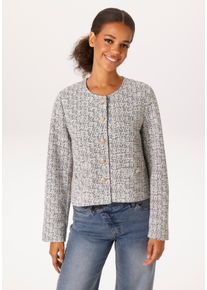 Kurzblazer Aniston CASUAL, Damen, Gr. 36, blau (hellblau, wollwei&szlig;, marine, dunkelrot, schwarz), Boucl&eacute;, Obermaterial: 50% Polyester, 35% Baumwolle, 15% Viskose, Jacquardmuster, meliert, figurumspielend taillenbedeckt, Rundhals, Blazer Kurzblazer, aus melierter Boucl&eacute;-Jacquard-Qualit&auml;t