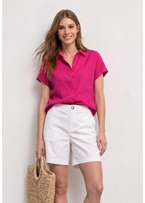 Kurzarmbluse Street One, Damen, Gr. 34, magenta dream, Web, Obermaterial: 100% Leinen, unifarben, normal h&uuml;ftbedeckend, Rundhals, abgerundeter Saum, Blusen Kurzarmbluse, Sommerbluse mit Dropped Shoulders und Turn-Up-Detail