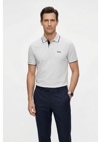 Poloshirt BOSS Green "Paul", Herren, Gr. M, grau (light, pastel grau053), Jersey, Obermaterial: 92% Baumwolle, 8% Elasthan, slim fit, hoch geschlossener Ausschnitt, eingesetzt B&uuml;ndchen kontrastfarben, Shirts Poloshirt, mit Polokragen