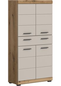 Midischrank Welltime "SIENA, Breite 74cm, 4 T&uuml;ren, 1 Schubkasten, 4 F&auml;cher, MDF-Front", evoke oak nachbildung, kaschmir matt, B:74cm H:141cm T:31cm, FSC-zertifizierter Holzwerkstoff, Schr&auml;nke, Midischrank, in verschiedenen Farben erh&auml;ltlich, Badm&ouml;bel, Badschrank, Schrank, Bad