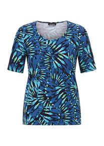 Kurzarmshirt GOLDNER "Kurzgr&ouml;&szlig;e Baumwollshirt mit femininen Bl&uuml;ten", Damen, Gr. 21, blau (blau, t&uuml;rkis, gemustert), Obermaterial: 50% Baumwolle CO. 50% Modal CMD., Modisch, Gerade, Shirts Kurzarmshirt, angenehme Jerseyqualit&auml;t